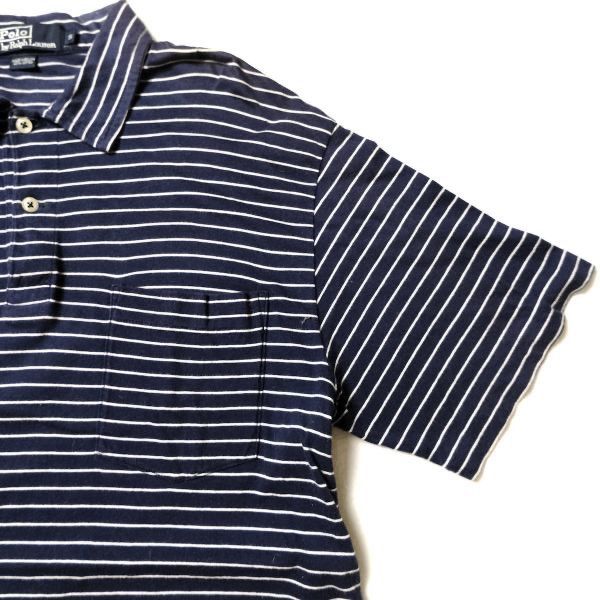 90s Polo ラルフローレン 半袖 ポロシャツ S ボーダー柄 紺 x 白 POLO RALPH LAUREN ポロ ラルフローレン 半袖 ポロシャツ