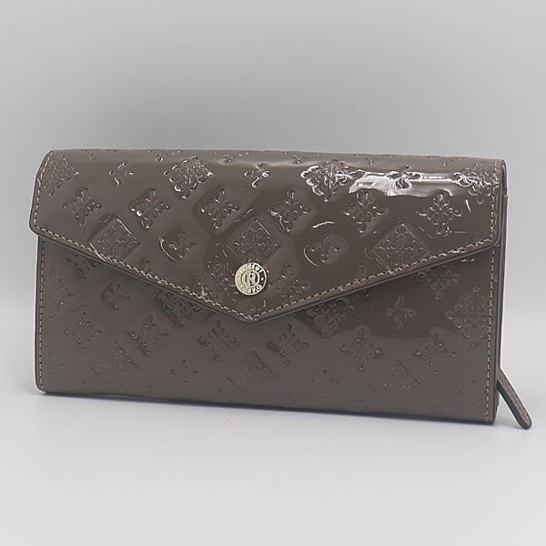 良品 ラシット 長財布 ストラップ付 ゴールド金具 小銭入れ付き グレー 