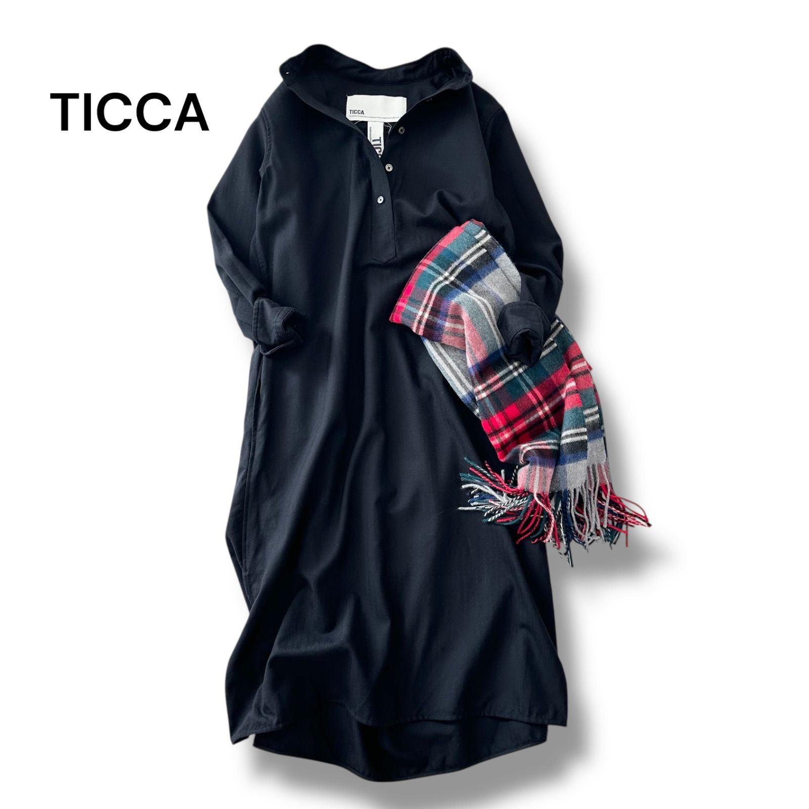 TICCA ティッカ ヘリンボーン ウール ロングワンピース TICCA ウール