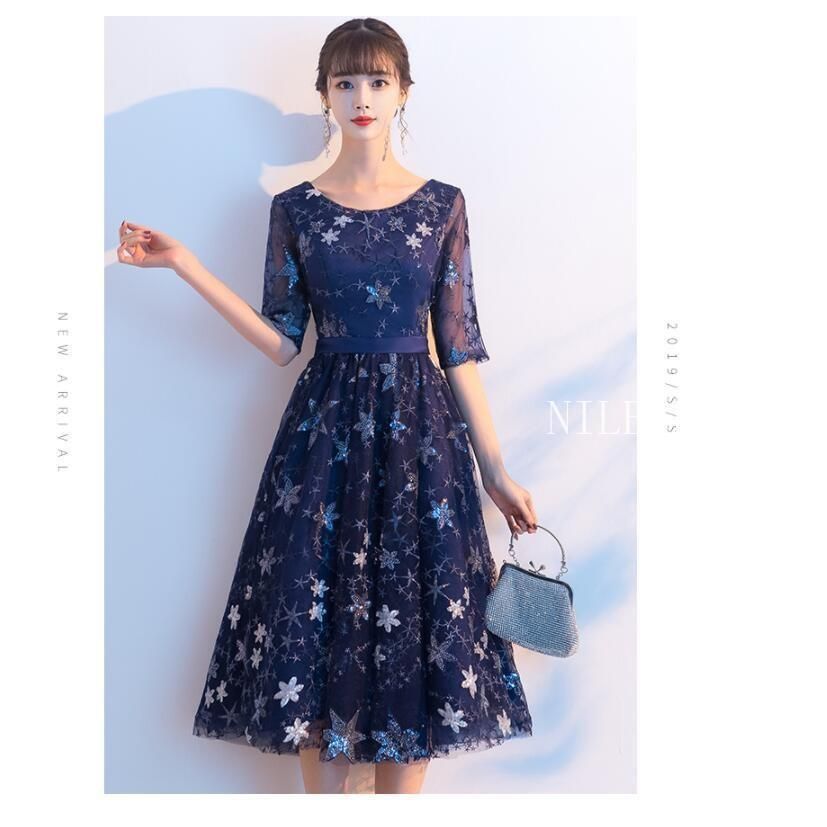 ミモレドレス 袖あり パーティードレス 10代20代30代40代 結婚式