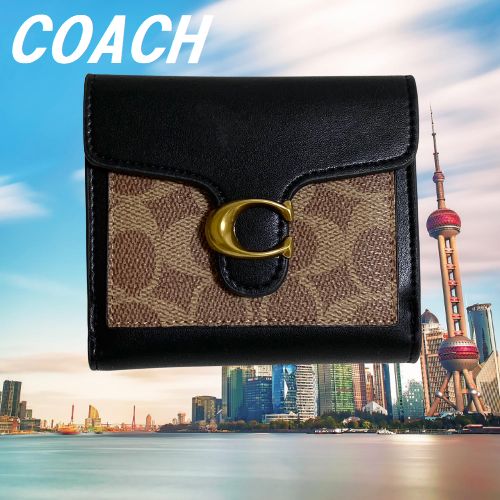 返品?交換対象商品】 【新品】COACH ブラック タン 二つ折り財布