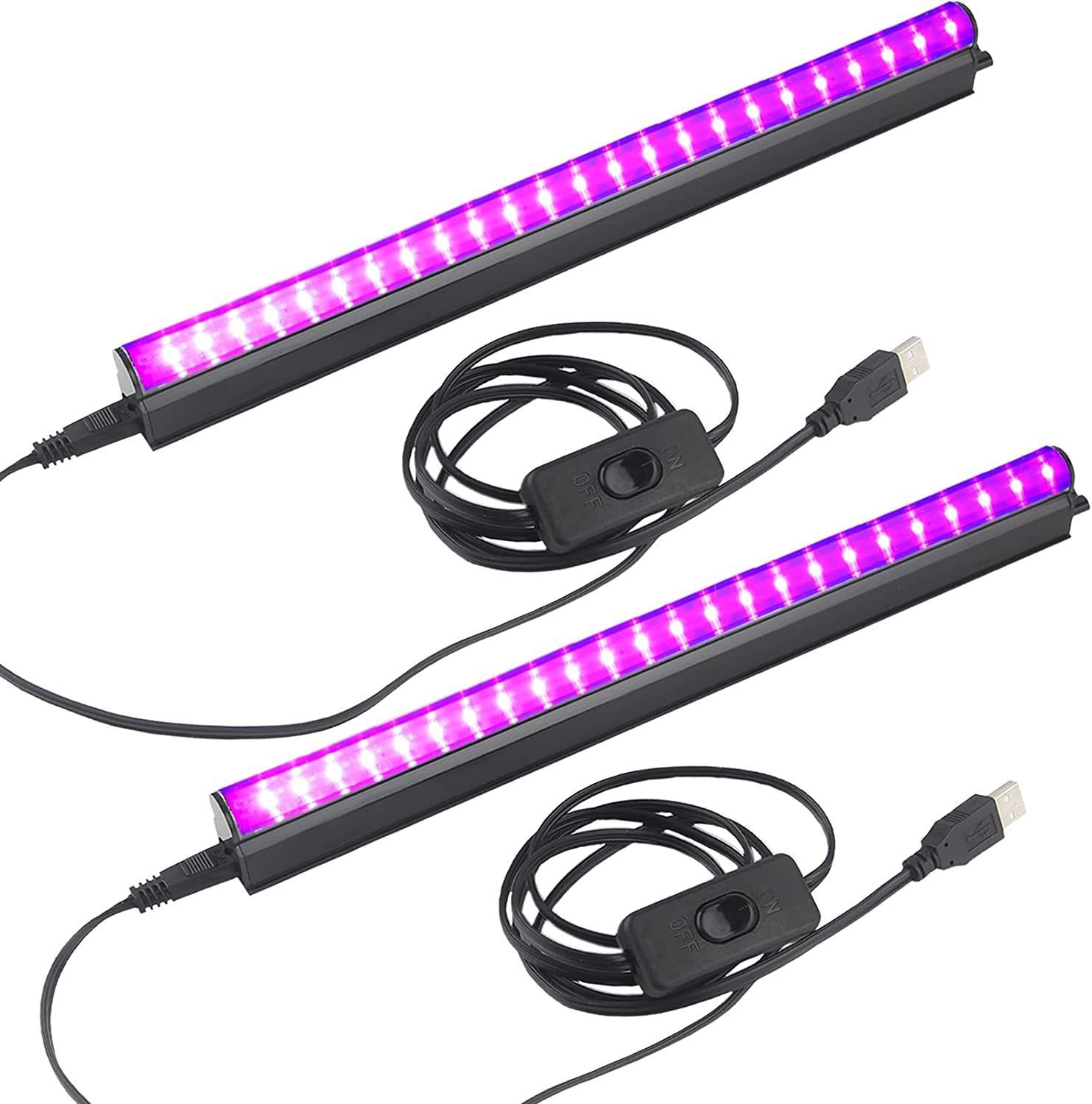 ブラックライト led 紫外線ライト ２本 10W USB給電式 ブラック ライト 蛍光灯 UVライト レジン用 硬化ライト 紫外線 ライト 385~410 nm 結婚式 パーティー 舞台 ステージ照明 イルミネーション 蛍