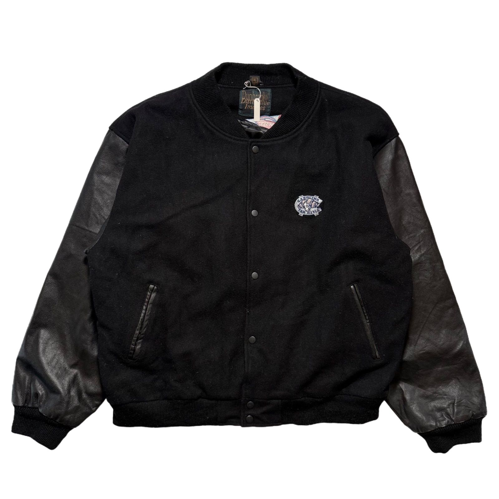 UNC ノースカロライナ　レザースタジャン NCAA ノースカロライナ大学 ワンポイント刺繍 ブラックウールレザー