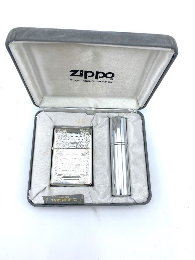 特別 シルバープレート Zippoジッポーオイルライター 携帯オイルケース付 両面加工