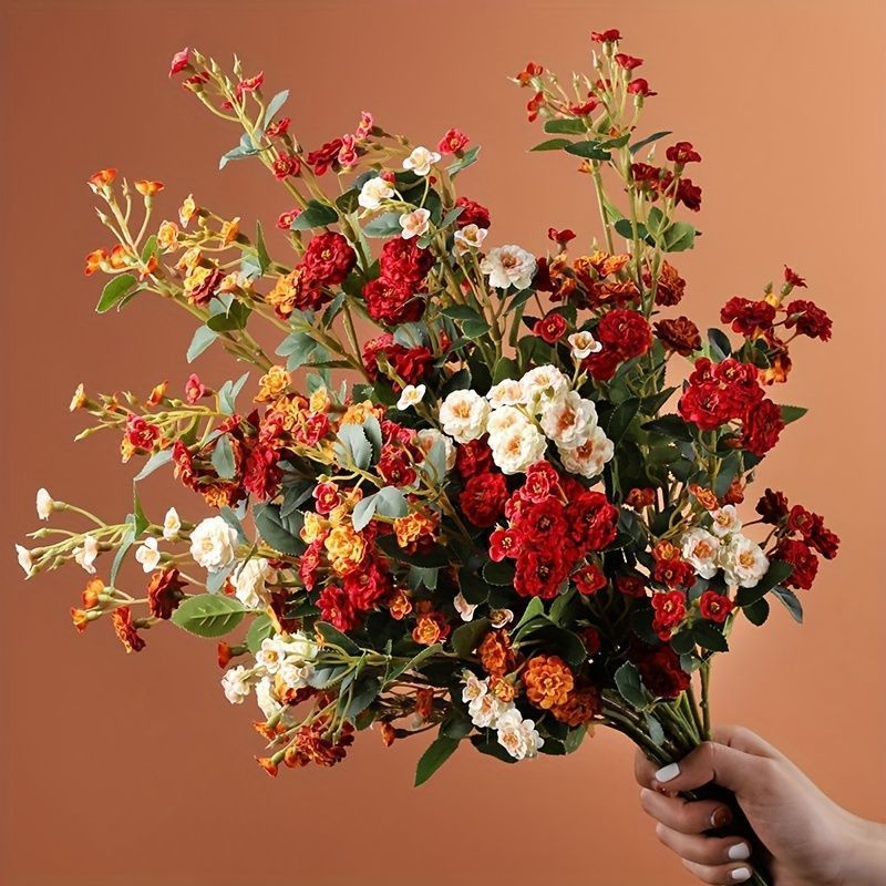 造花 アートフラワー 6個の人工バラの花 リアルタッチ 花 バラ 人工花のアレンジメント ウェディング ブライダル バチェラー バースデー アニバーサリー パーティー デコレーション ホームデコレーション クリスマスディナー レッド オレンジ ホワイト