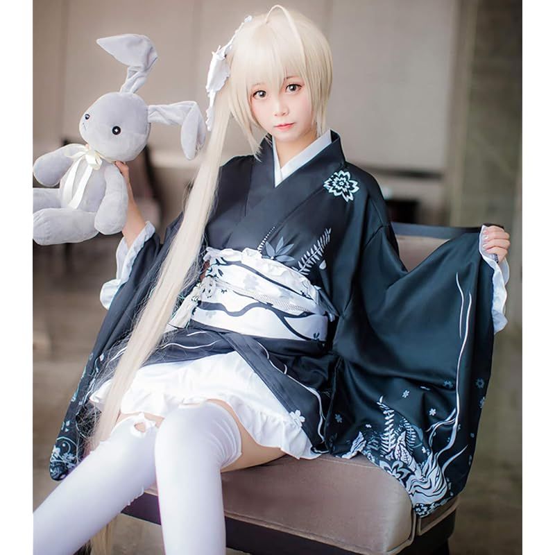 ポテンシャル milky time ウィッグ付き ヨスガノソラ 春日野 穹 コスプレ ハロウィン 着物 ヨスガ 黒和服 1