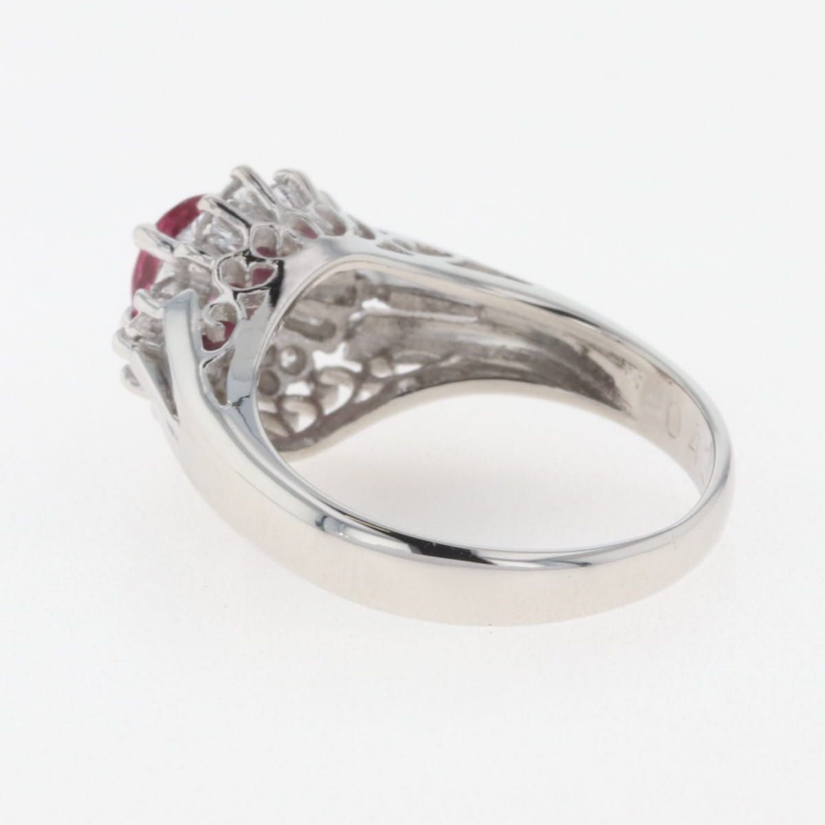 ルビー デザインリング プラチナ 指輪 メレダイヤ ピンキー リング 4号  