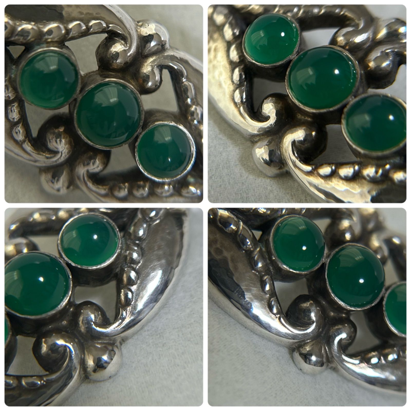 ジョージジェンセン 希少 156 ブローチ グリーンアゲイト ムーン