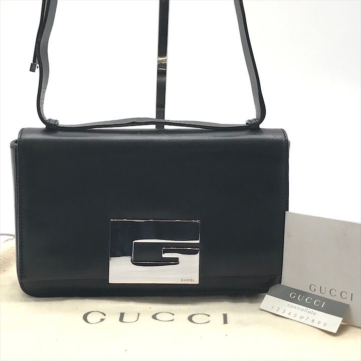 GUCCI グッチ G金具 SV ヴィンテージ シルバー レザー ショルダー バッグ ブラック 肩掛け レディース ブランド かばん a9956