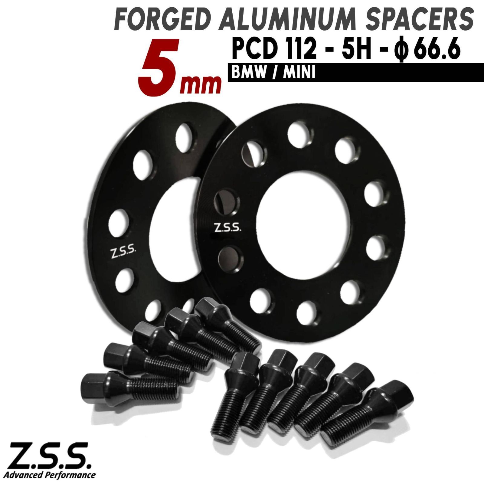 Z.S.S. AP MINI ミニ クーパー F65 F66 F55 F54 F60 F57 スペーサー 厚み5ｍｍ PCD112 5穴 ハブ径66.6φ M14xP1.25 ボルト付きBMW ZSS