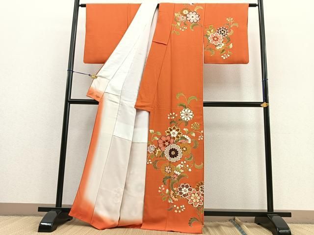 平和屋着物○訪問着 鳳凰花唐草文 暈し染め 金彩 正絹 逸品