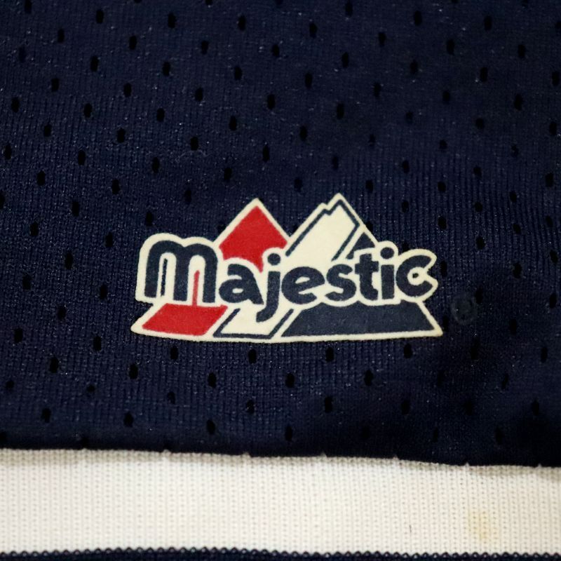 90s USA製 MLB vintage majestic ニューヨーク・ヤンキース メッシュ ヘンリーネック ベースボールシャツ メンズ 表記Lサイズ