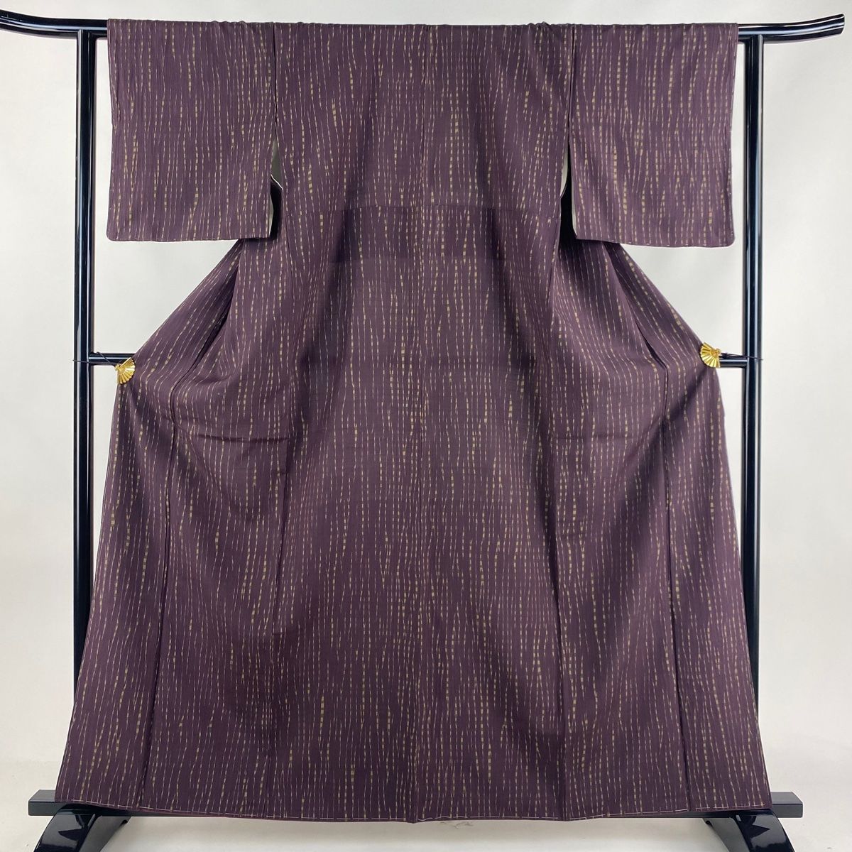 小紋 身丈160.5cm 裄丈62.5cm S 袷 紬地 幾何学模様 濃紫 正絹 秀品
