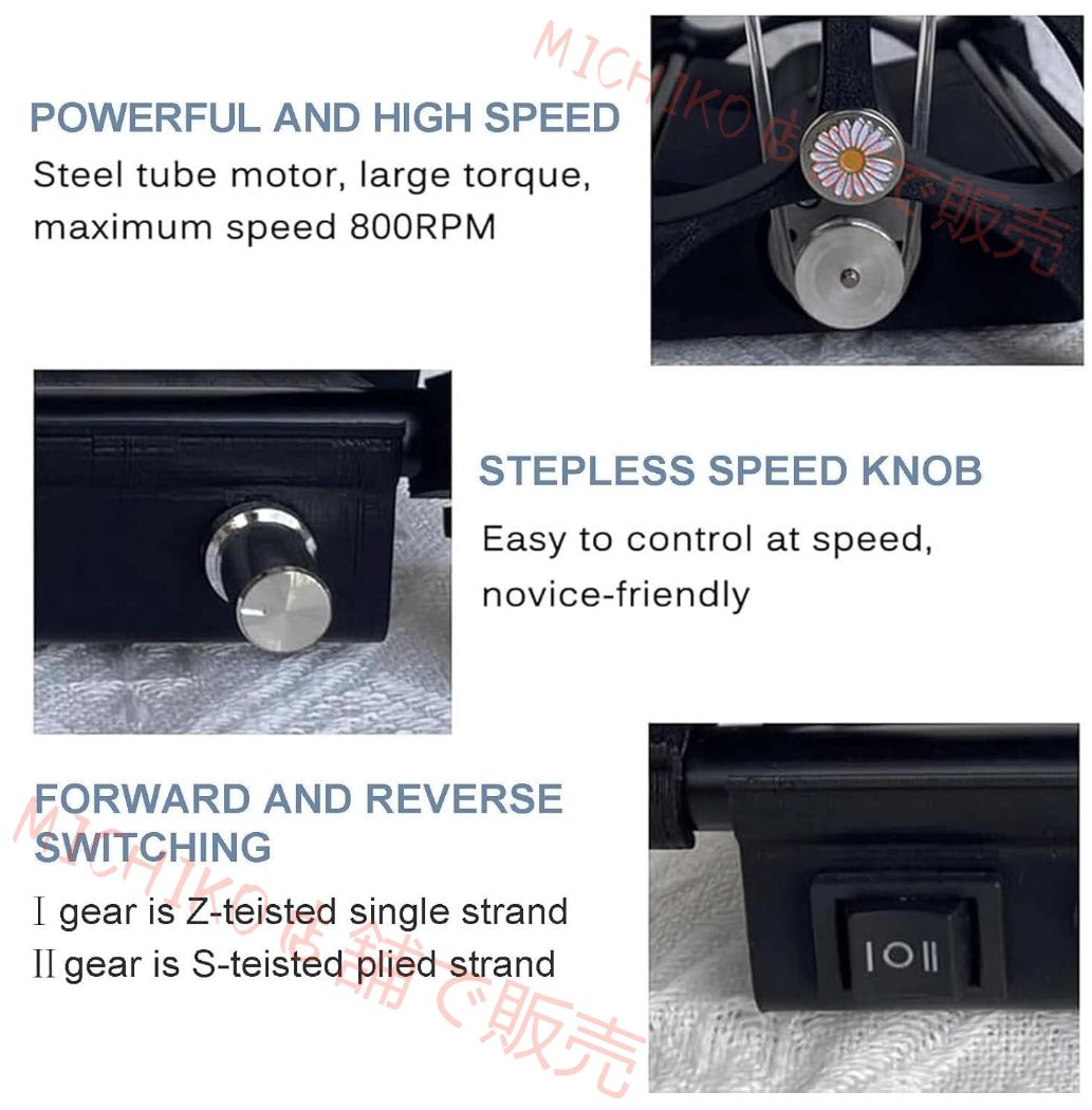 自動糸巻取機 電動糸車 毛糸巻取機 速度制御- 前進 後進切り替え 最大速度 800RPM 容量 120G ウール繊維の撚糸用 3スプール HRDEVELOPMENT_JP