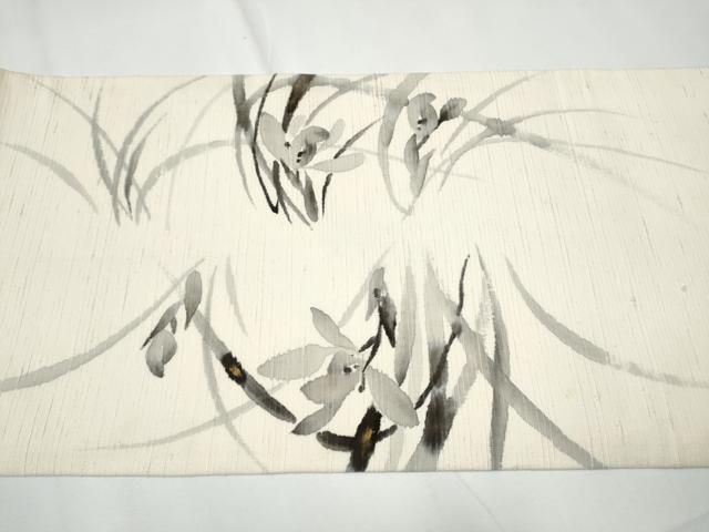 平和屋着物○九寸開き名古屋帯 作家物 手描き 紬地 草花文 金彩 正絹