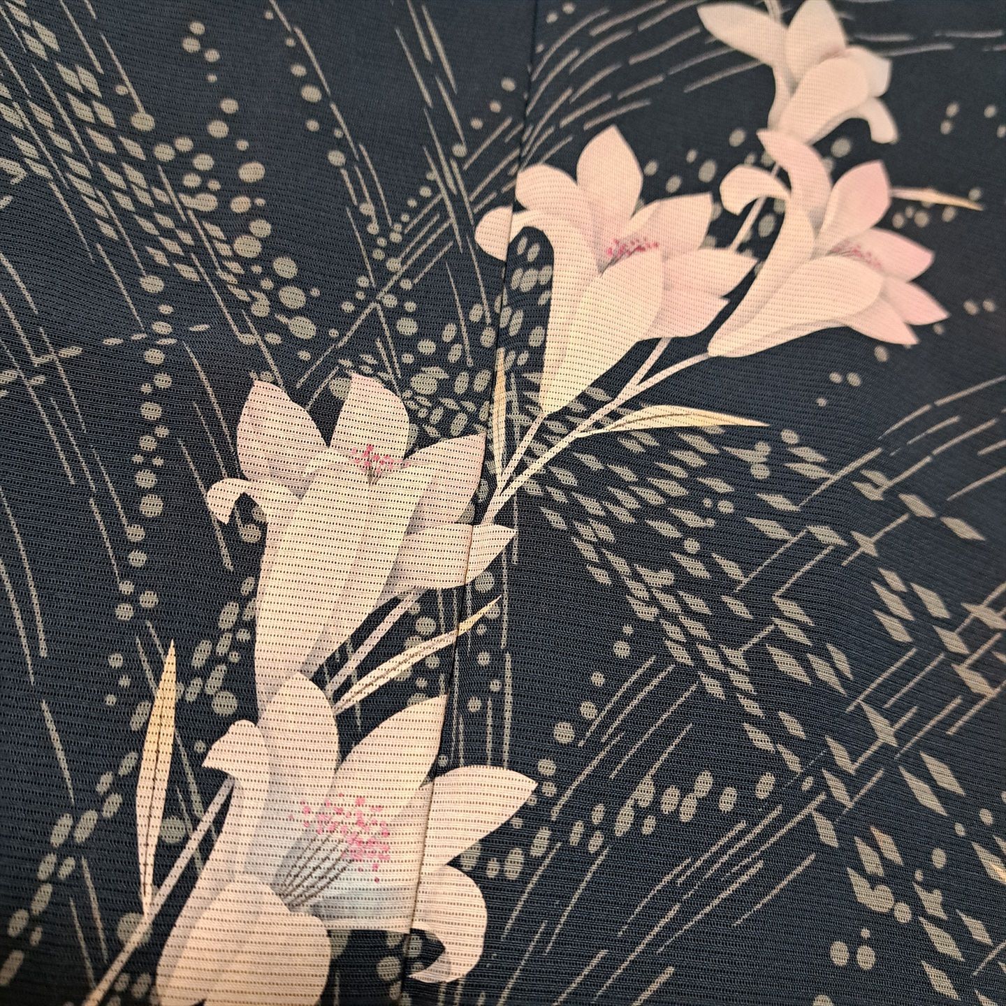 裄66.5 身丈157 袖49 付下げ 夏着物 絽 セミフォーマル 紺系地