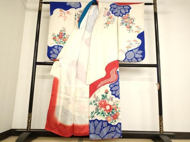 平和屋着物∵女の子 十三参り 子供 祝着 絞り 草花文 金彩 正絹 ja