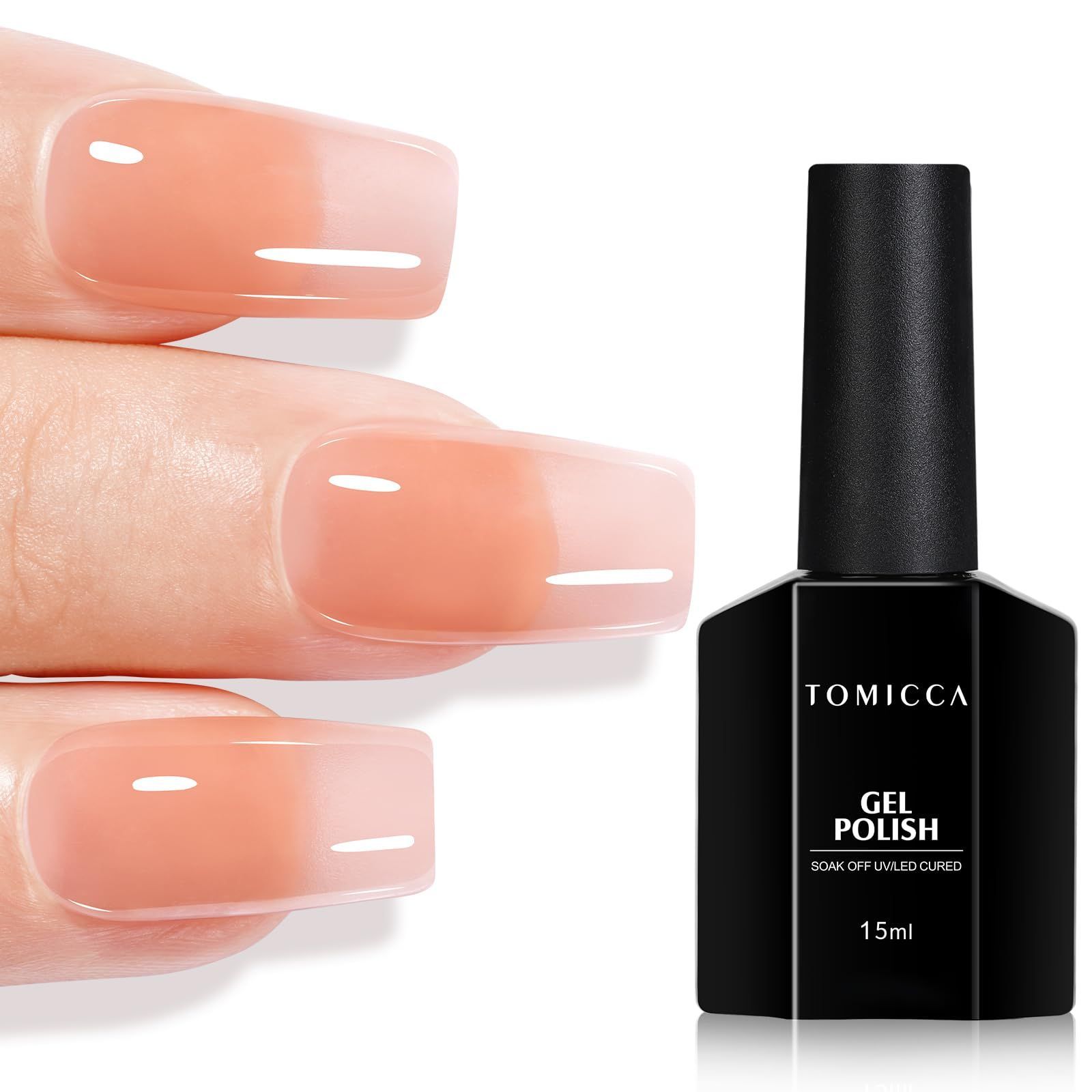 [Popular Item] Single Color Dark Nude Sheer Color Gel Clear 15ml Gel Nail UV/LED Compatible, Suitable for Beginners and Professionals, TOMICCA Polish Type Self Nail (Orange Pink)