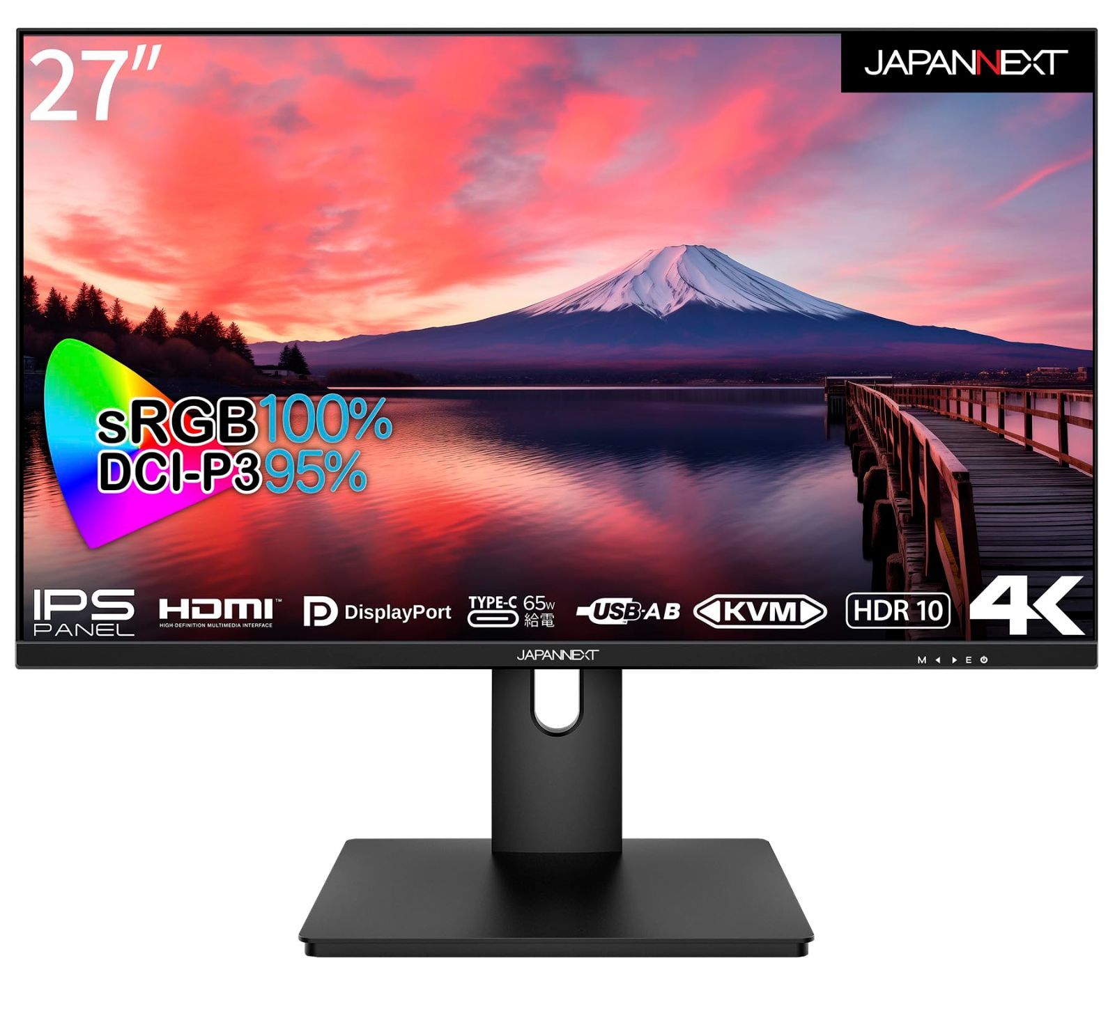 在庫処分 HDR Type-C sRGB USB DP DCI-P3 HDMI JN-IPS273UHDR-C65W 95% 液晶モニター 4K 3840x2160 解像度 USB-C給電 最大65W IPSパネル搭載 27インチ KVM機能 JA