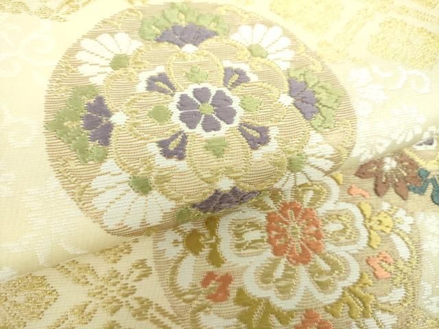 平和屋着物○六通柄袋帯 唐織 花丸文 金糸 正絹 逸品 未使用