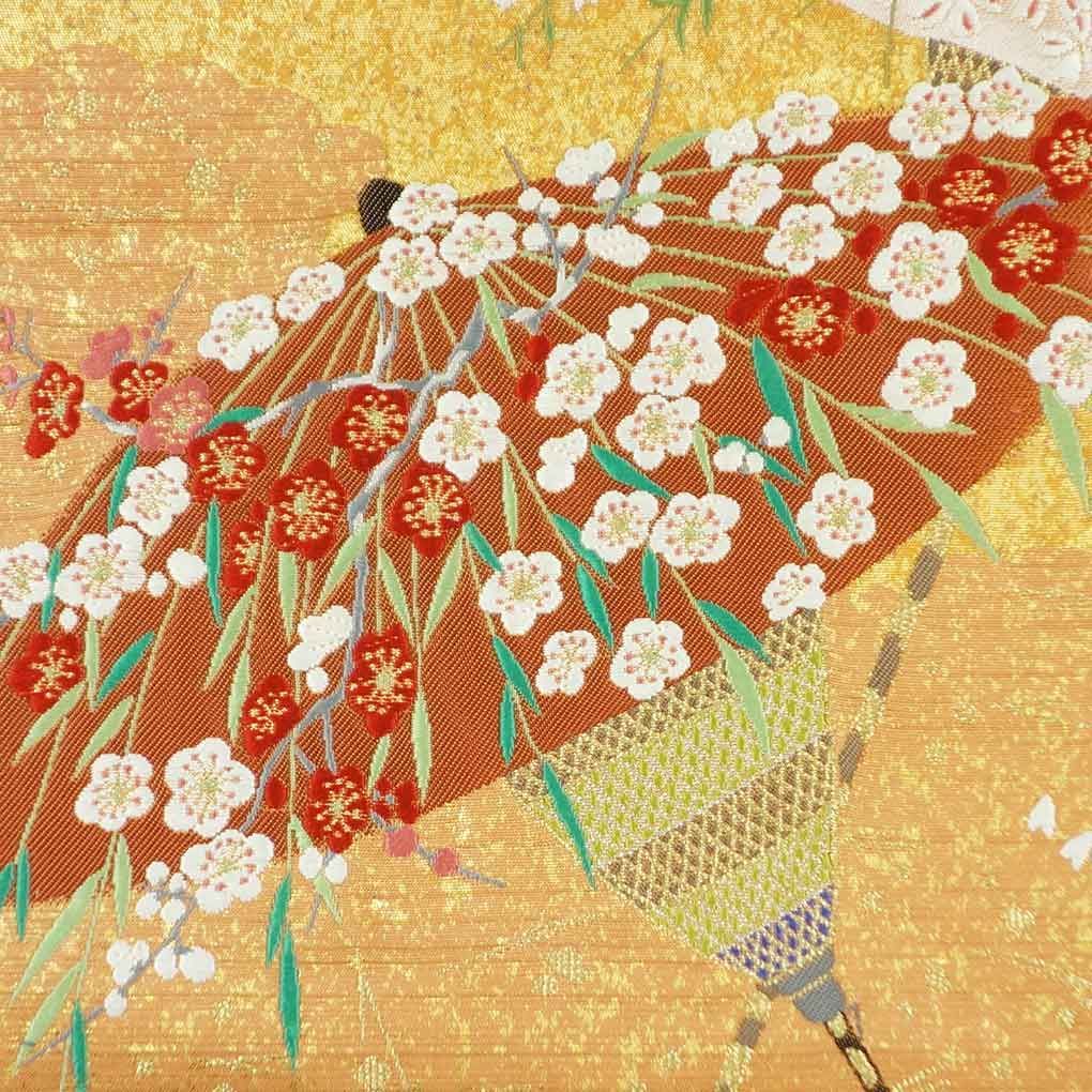 袋帯 幅31cm 長さ458cm レディース 和傘柄 秋冬春用 正絹