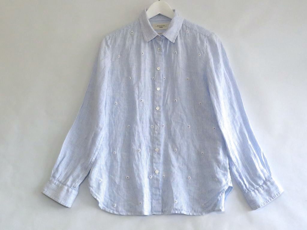 Max Mara Weekend マックスマーラウィークエンド  リネン　ストライプ ラインストーン　長袖シャツ  ・42 51110371　05 223371】Max Mara Weekend マックスマーラウィークエンド リネン