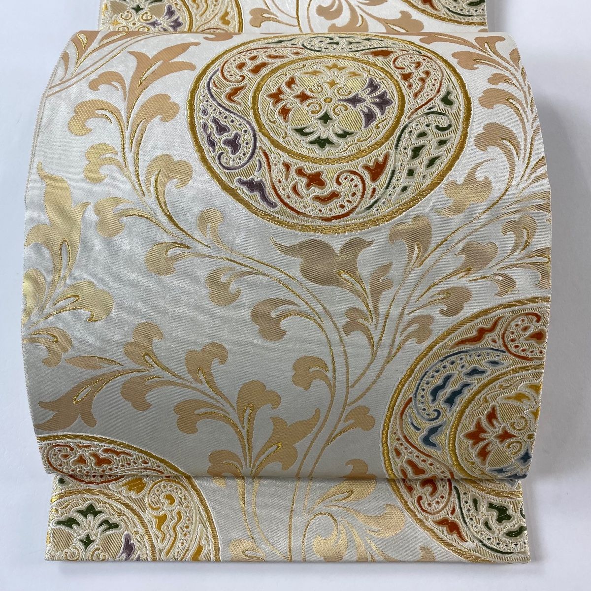 袋帯 秀品 丸文 唐草 金糸 箔 クリーム 六通 正絹 USTAUSTRALIA_COM_AU