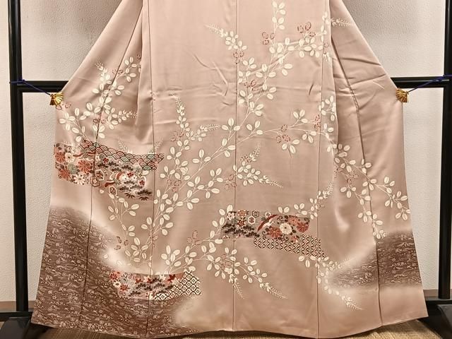 平和屋着物□訪問着 飛鶴花文 暈し染め 金彩 正絹 逸品
