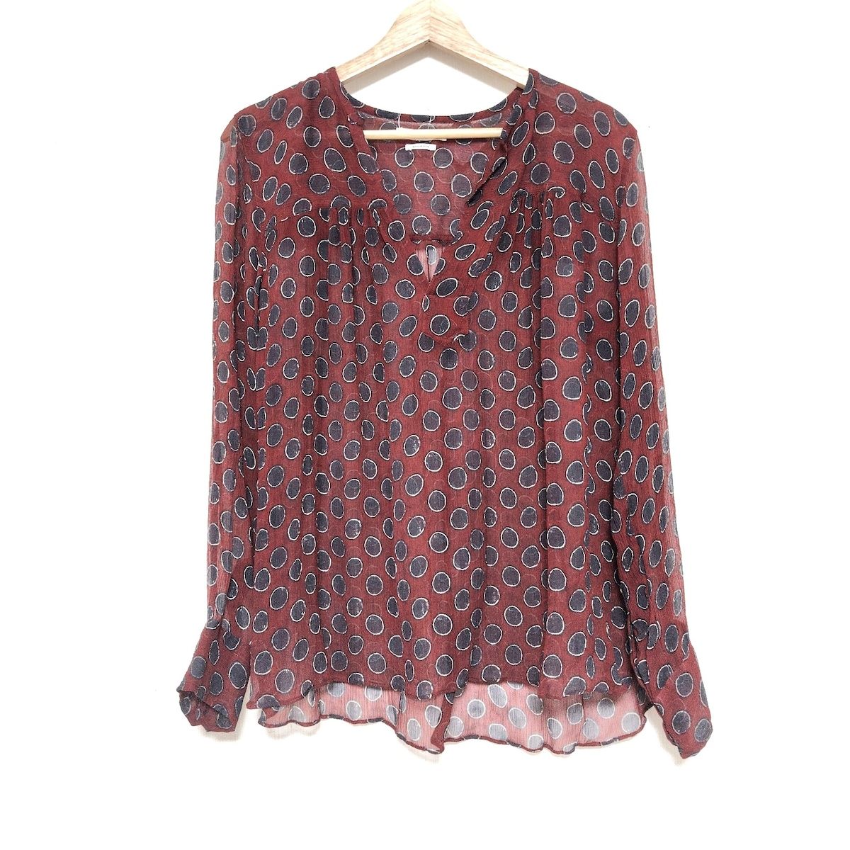 イザベルマランエトワール 長袖カットソー サイズ34 S レディース - ボルドー×ダークネイビー×アイボリー シースルー