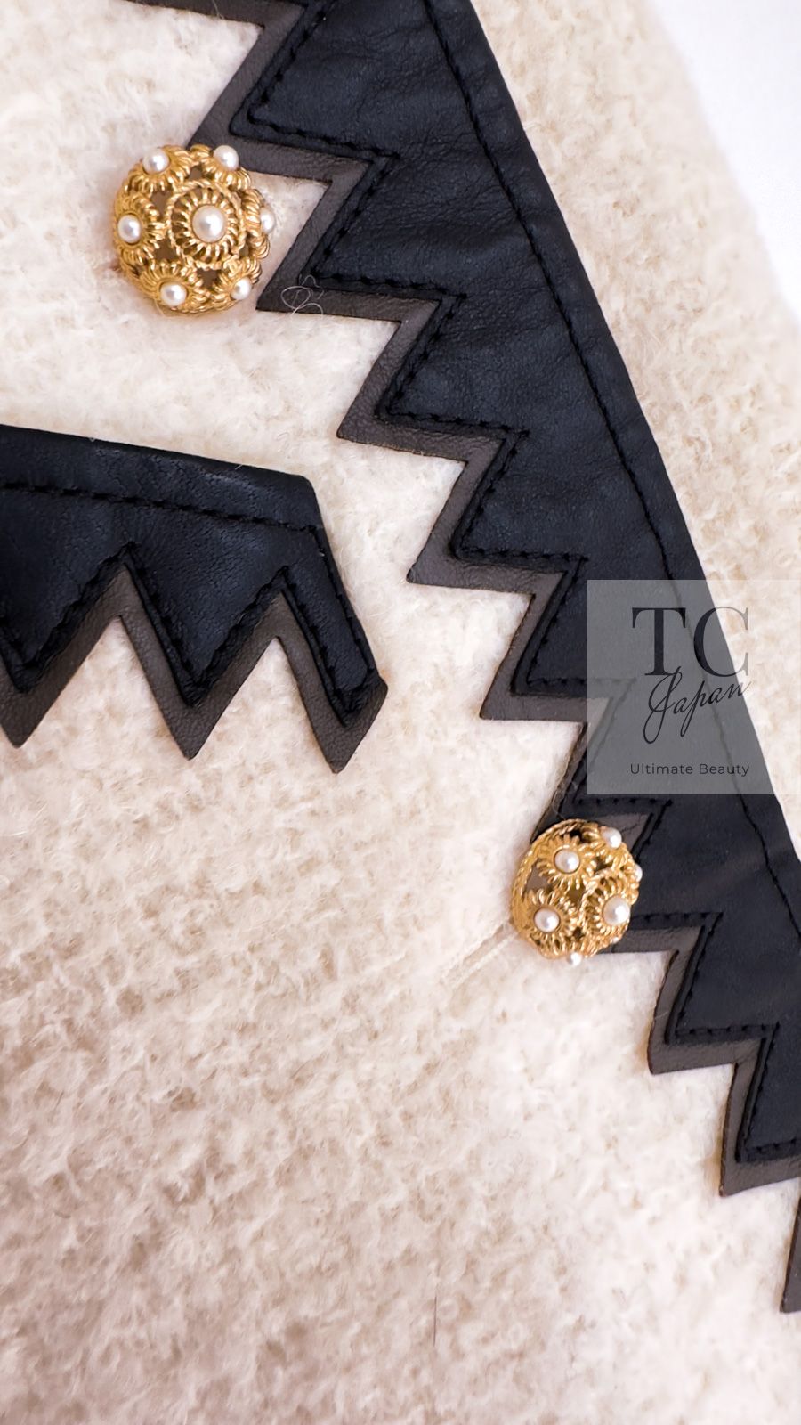 シャネル スカート CHANEL アイボリー ウール モヘア レザートリム  