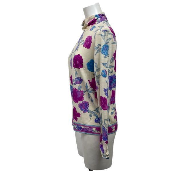  レオナール LEONARD タートルネックトップス カットソー 長袖 花柄プリント クリーム 毛混 シルク混 40 L 11号 レディース S 5 V 506 長袖 Tシャツ カットソー