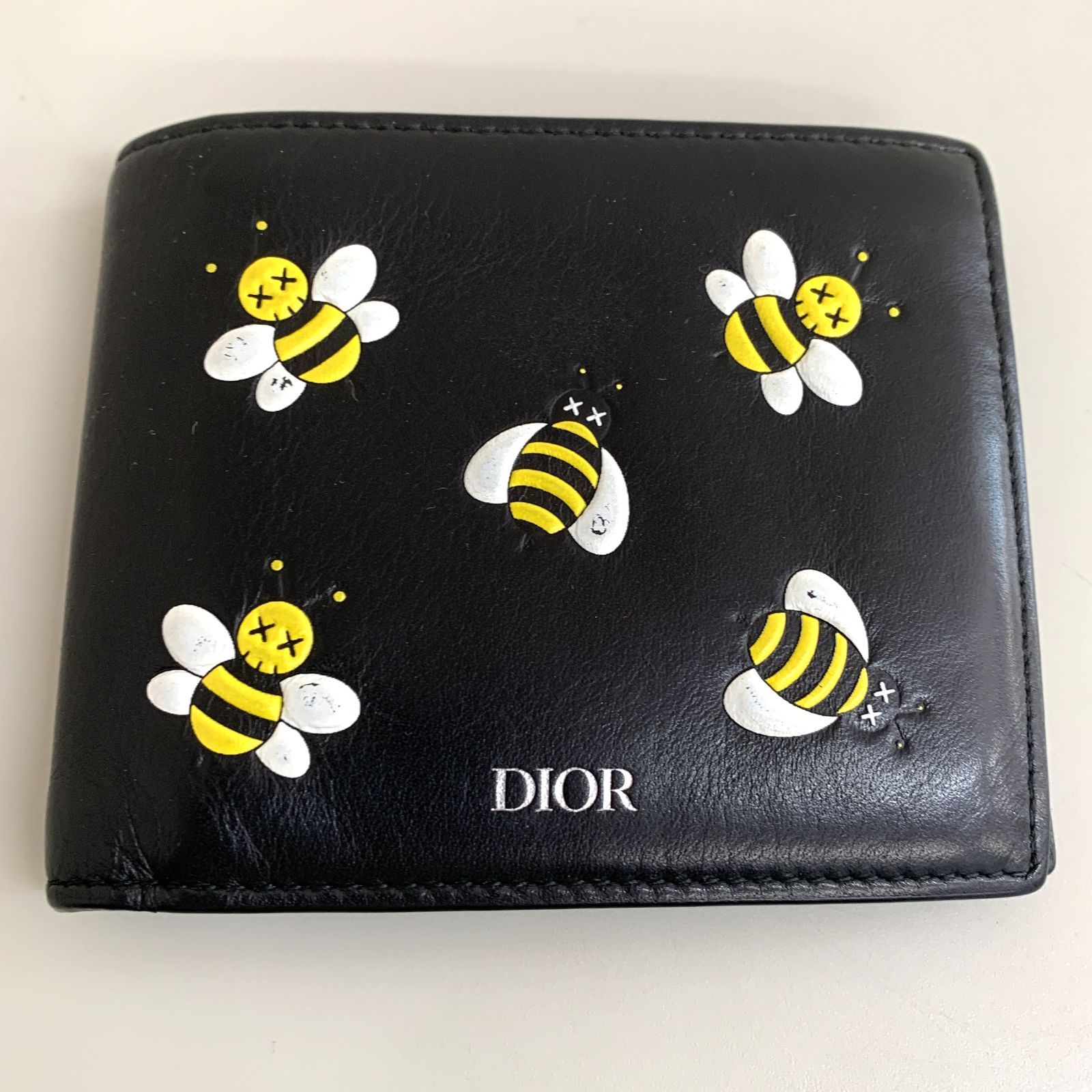 GT1【中古品】Dior × Kaws Wallet 二つ折り 財布 黒 ディオール カウズ 