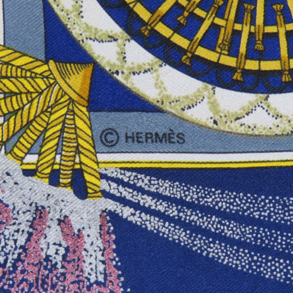 HERMES　スカーフ　FEUX D'ARTIFICE　カレ90　aq8627ボルドー×ブルー