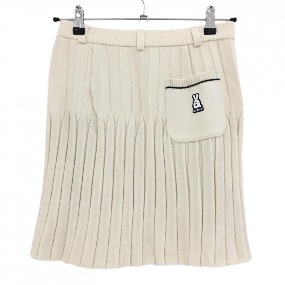 超 アルチビオ ニットスカート アイボリー×黒 プリーツ風 レディース S ゴルフウェア archivio