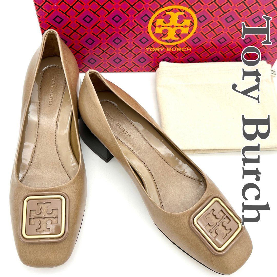 Tory Burch パンプス 本革 スクエアトゥ チャンキーヒール ブラウン 2376T