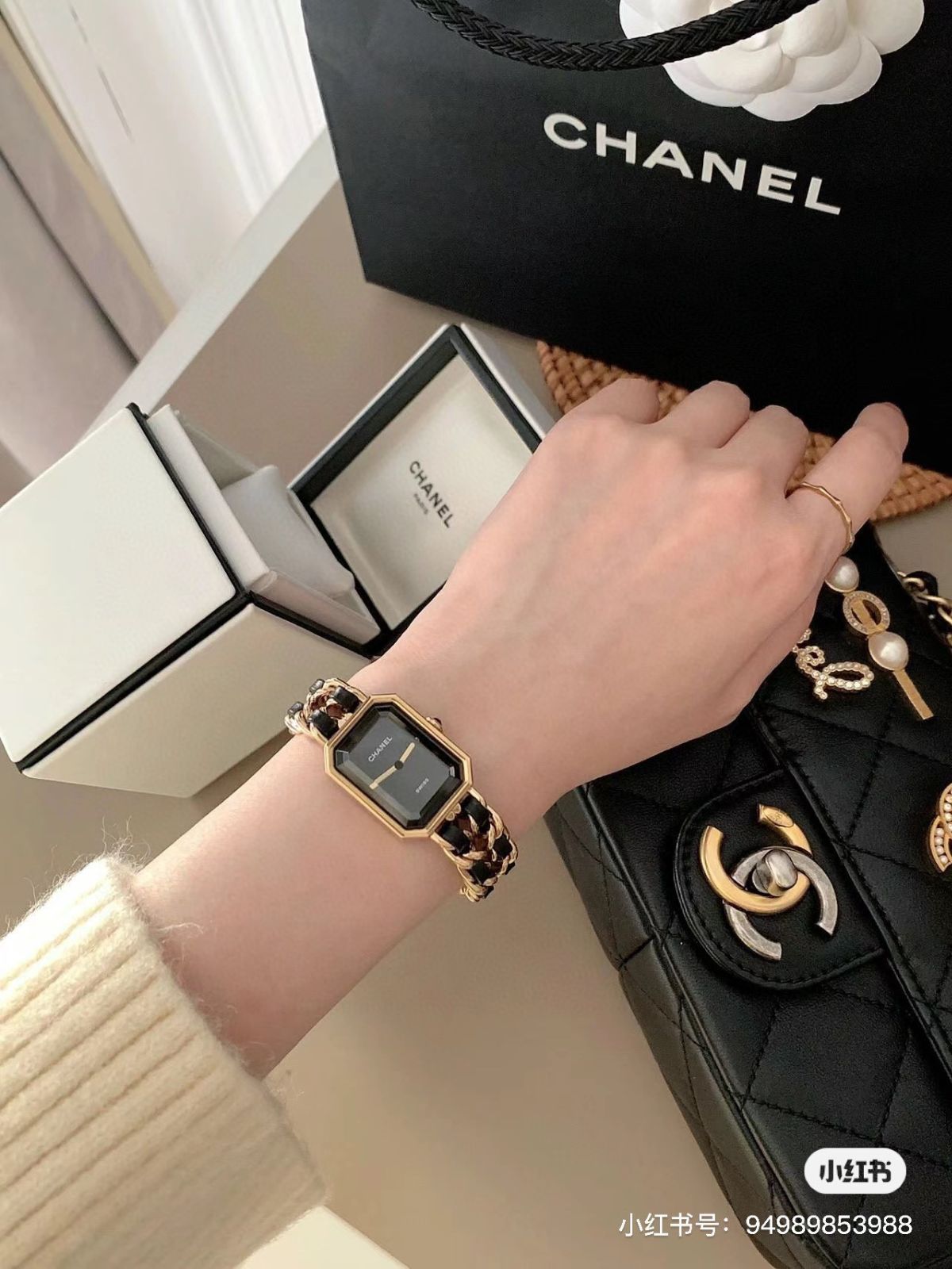 CHANEL ブラックレザー スクエア時計 CHANEL シャネル プレミエール レディース腕時計｜ブラック