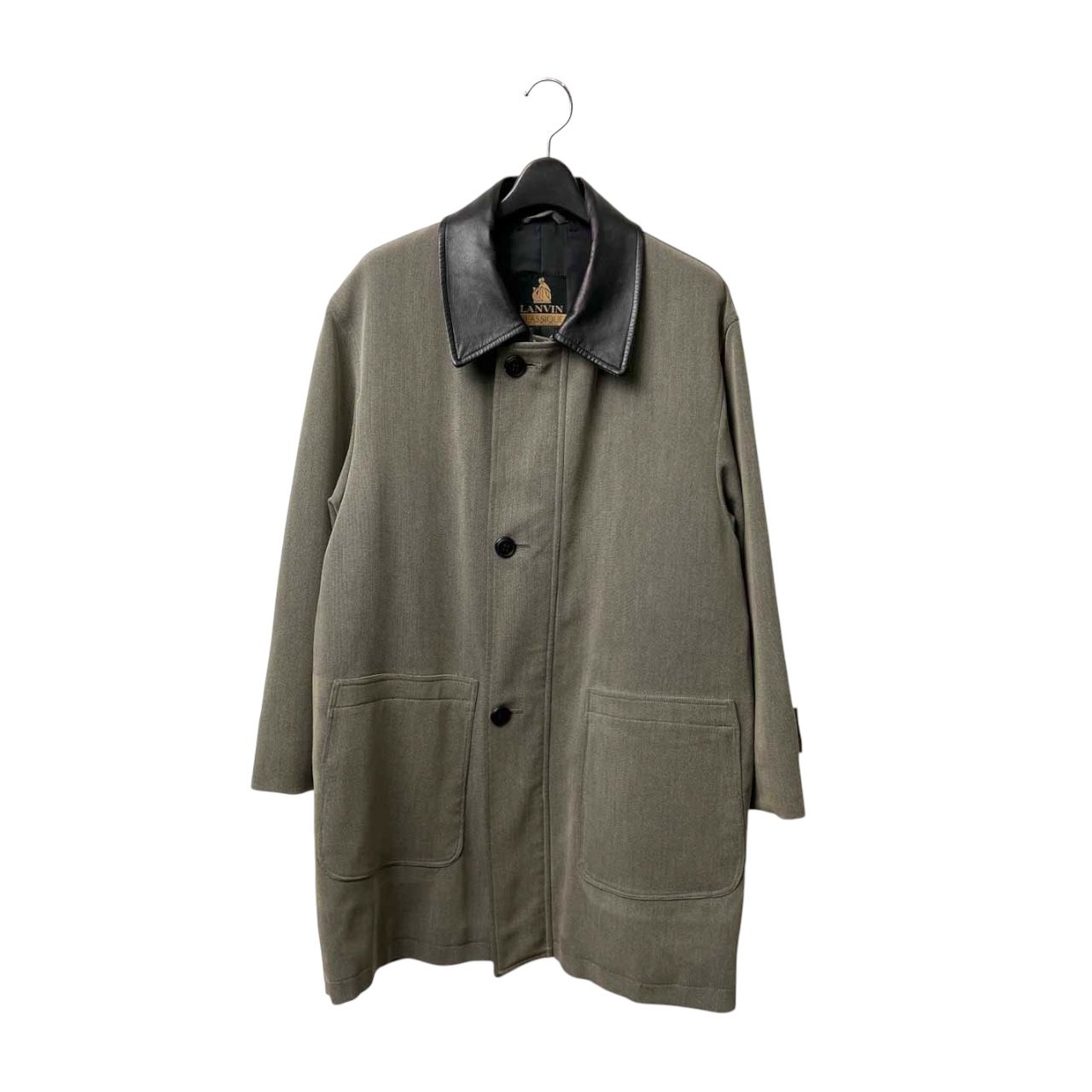 80s 90s ビンテージ LANVIN CLASSIQUE ランバン 襟レザー ハーフコート ジャケット R50-46/羊革/本革/メンズ