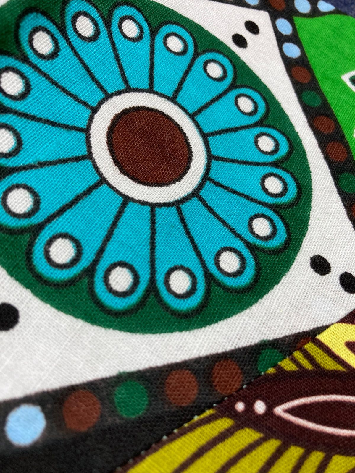 岡山デニム×アフリカンバティック×ポケット ２種パッチワーク×デニムステッチ