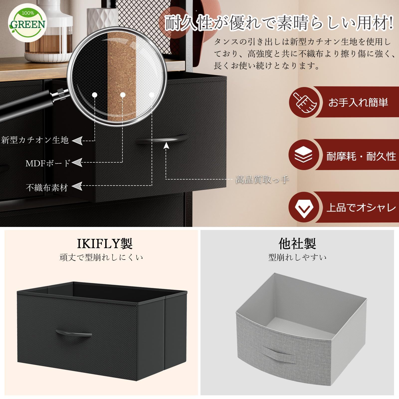 マルチチェス 収納ボックス テレビボード 整理タンス 布製 USBポート付き洋服タンス 北欧 寝室収納 大容量 引き出し 収納ケースタンス 一人暮らし3段6杯 リビング収納チェストLEDライト付きおしゃれ 棚付き 箪笥 幅100×奥行30×高さ82