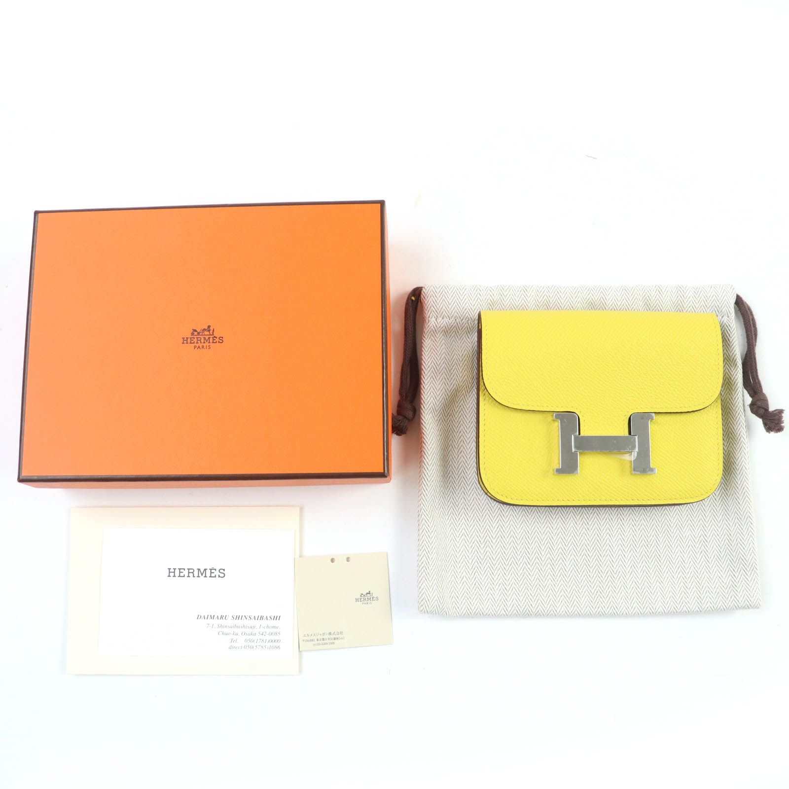 ♥品 HERMES エルメス コンスタンススリム ヴォーエプソン ジョーヌナプル シルバー金具 コンパクトウォレット 財布 W刻印 箱 保存袋付き フランス製 レディース