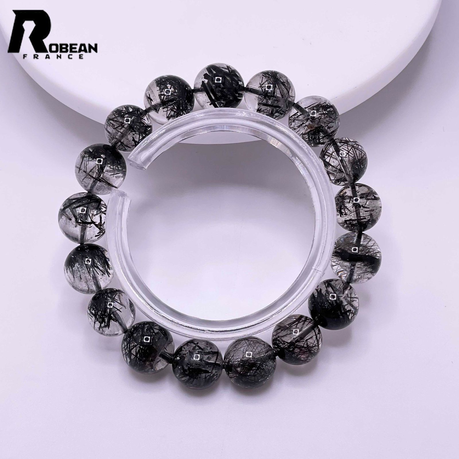 EU製 定価14万円 ROBEAN ブラックルチルクォーツ 黒針水晶 ブレスレット パワーストーン 金運 天然石 原石 ギフト プレゼント 10.9-11.7mm M0415935