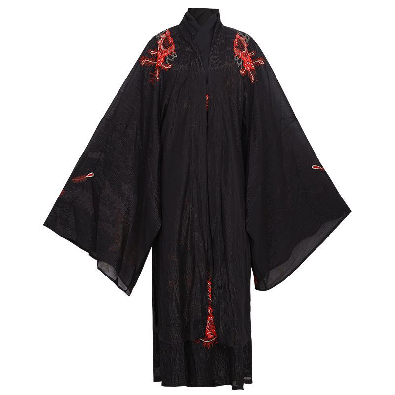 最安価に挑戦！ 大人 チャイナ服 2点セット 3点セット 黒 おしゃれ 漢服 中華服 メンズ チャイナ風コスプレ衣装 中国古代服装 袴風 中華コスプレ衣装 タンチョウ 龍柄 刺繍 赤縁取り 振袖羽織 ハロウィン イベント チャイナ古代古典 中華衣裳 最新型