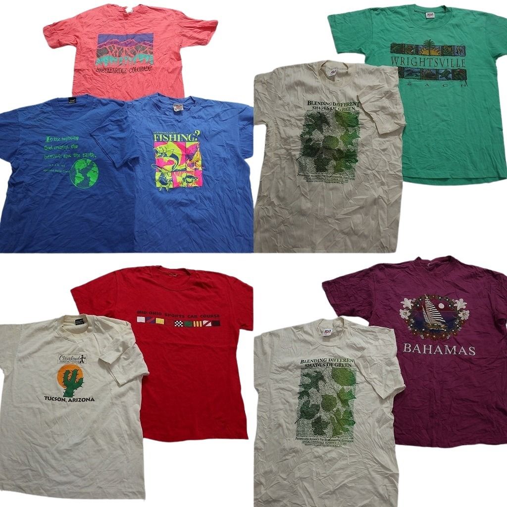 古着卸 まとめ売り ～90s　オールド 半袖Tシャツ 9枚セット (メンズ L ) シングルステッチ 魚 ヨット ホワイト 白 丸首 MU5333