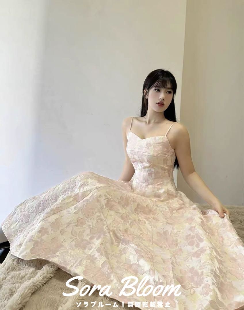 パステルピンク花柄ロングドレス 結婚式 パーティー 優しい色味 新品未使用パステルピンク花柄ロングドレス 結婚式 パーティー