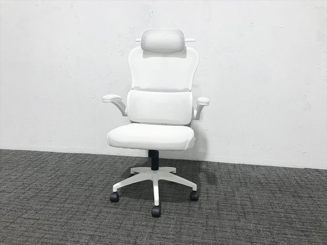 オフィスチェア ランバーサポート ハンガー ヘッドレスト付 ホワイト