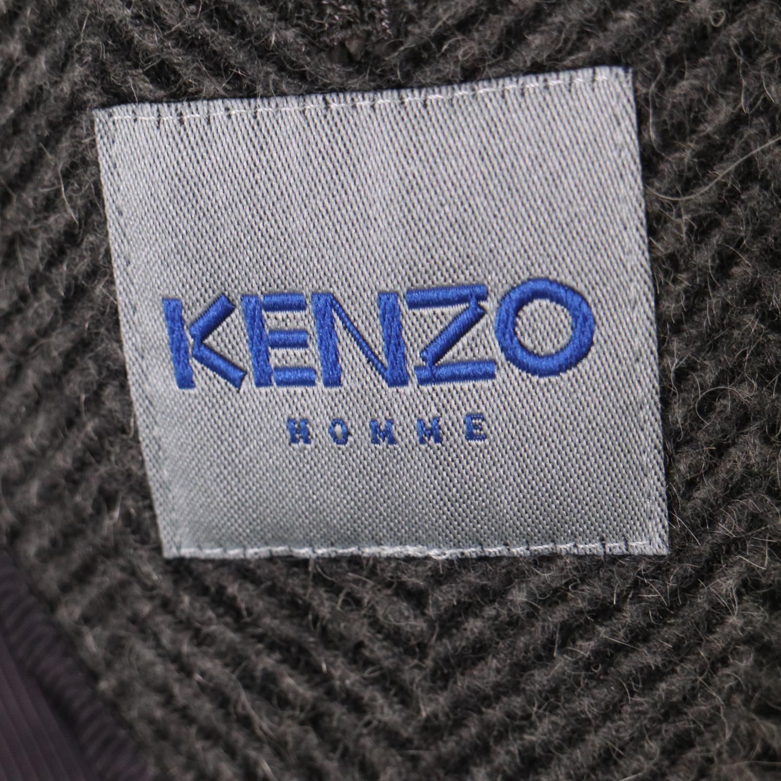 KENZO ケンゾー ウール ポリエステル アルパカ ナイロン ヘリンボーン ステンカラーコート 表記サイズ2　【2409】