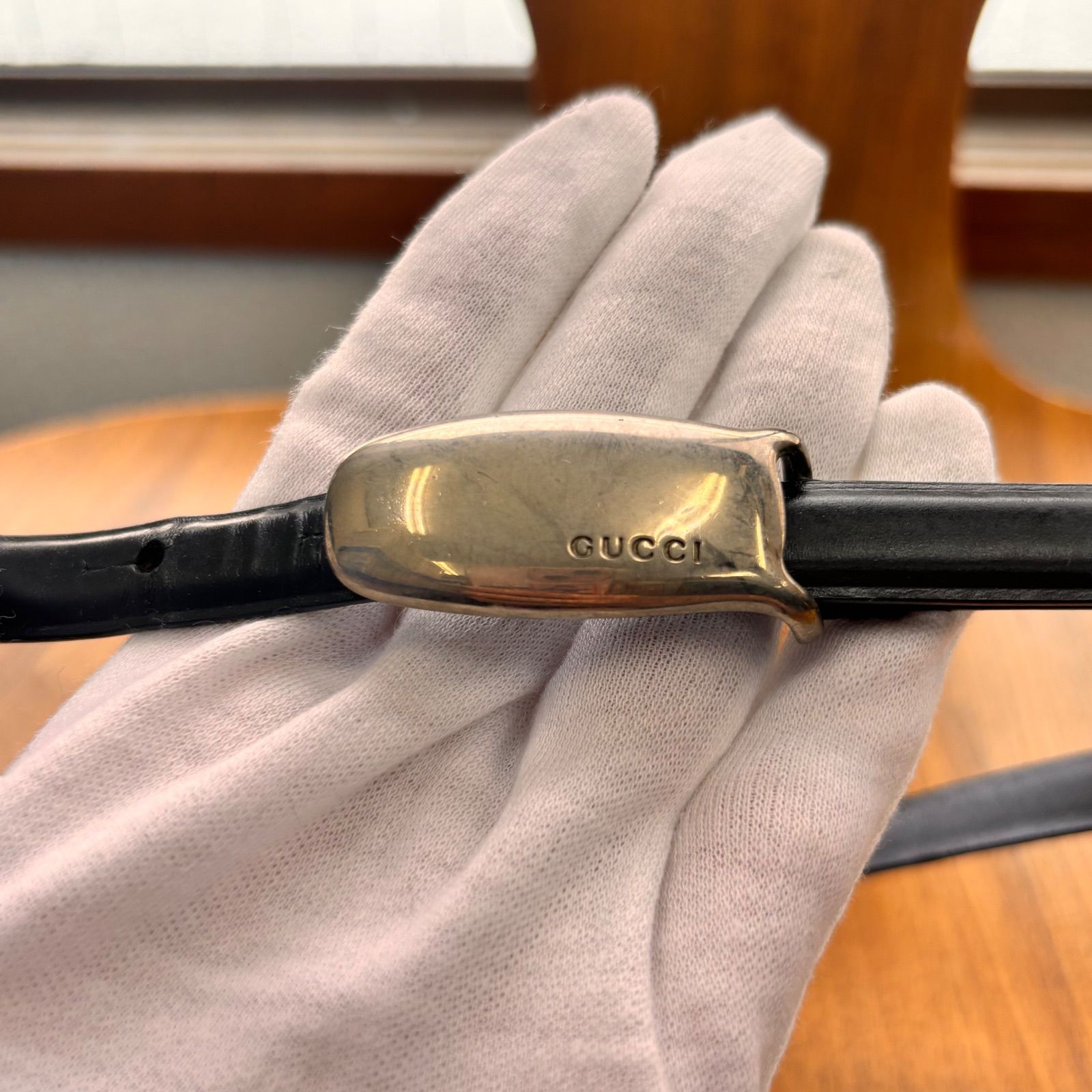 GUCCI グッチ ベルト ブラック ゴールド レザー ロゴ ファー ナロー GUCCI グッチ ベルト ブラック ゴールド レザー ロゴ ファー