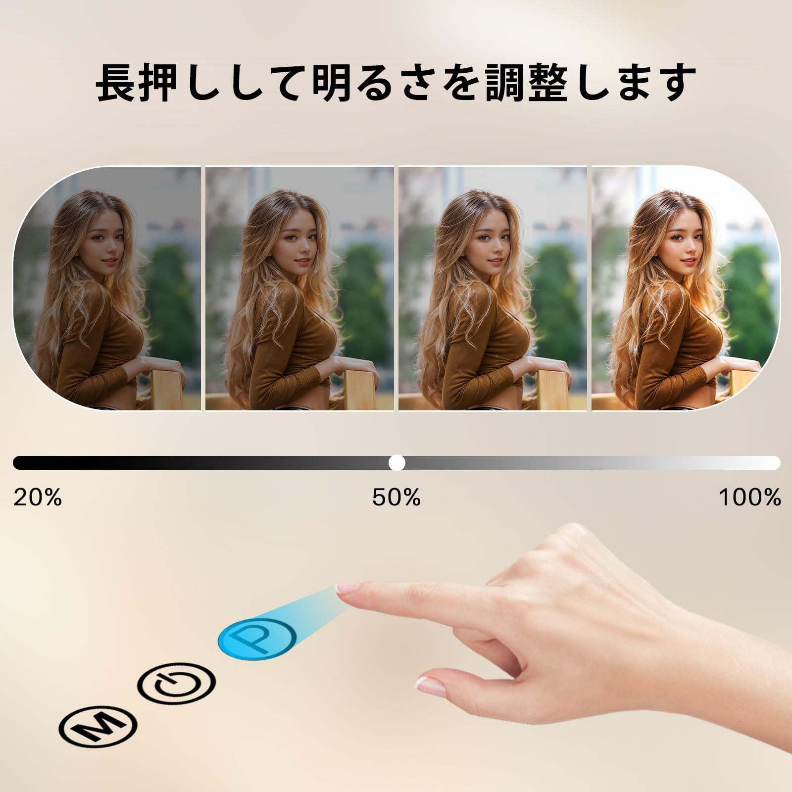 壁掛け 卓上両用 USBポート付き 化粧鏡 三色照明モード ハリウッドミラー 無段階調光 女優ミラー 15個LED電球付き FENCHILIN 10倍拡大鏡付き