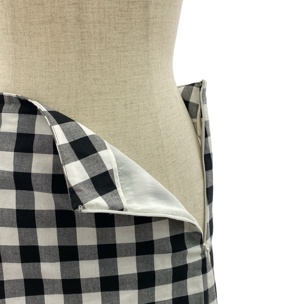 PRADA プラダ 2025SS コットン チェック トライアングル スリット スカート 38S ブラック ホワイト レディース SIROKUMA-CORPORATION_COM