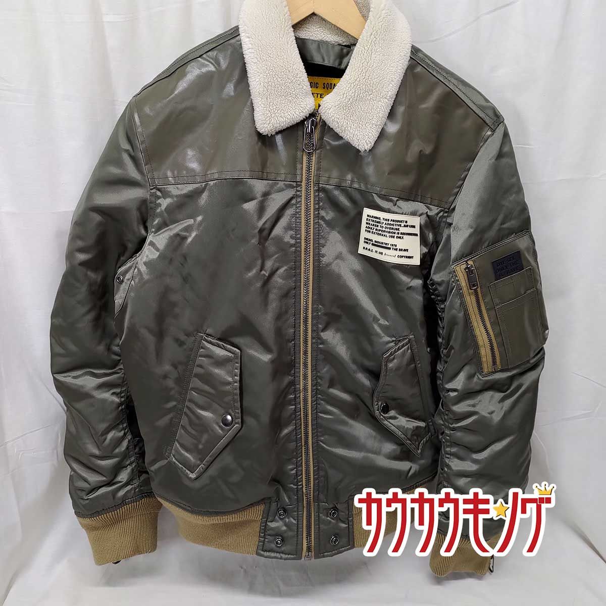 ディーゼル ジャケット W-FEDOVIK 袖ビッグジップディティール ファートリム パテッドボンバージャケット/MA-1 S オリーブ DIESEL ディーゼル ジャケット W-FEDOVIK 袖ビッグジップディティール ファー